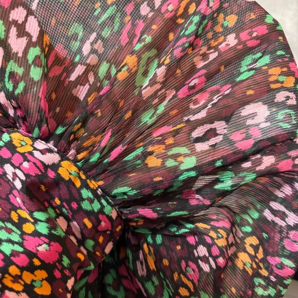 Who What Wear Womens Tie‎ Neck Balloon Sleeve Top XXL Green Pink Abstract Floral - Picture 6 of 10